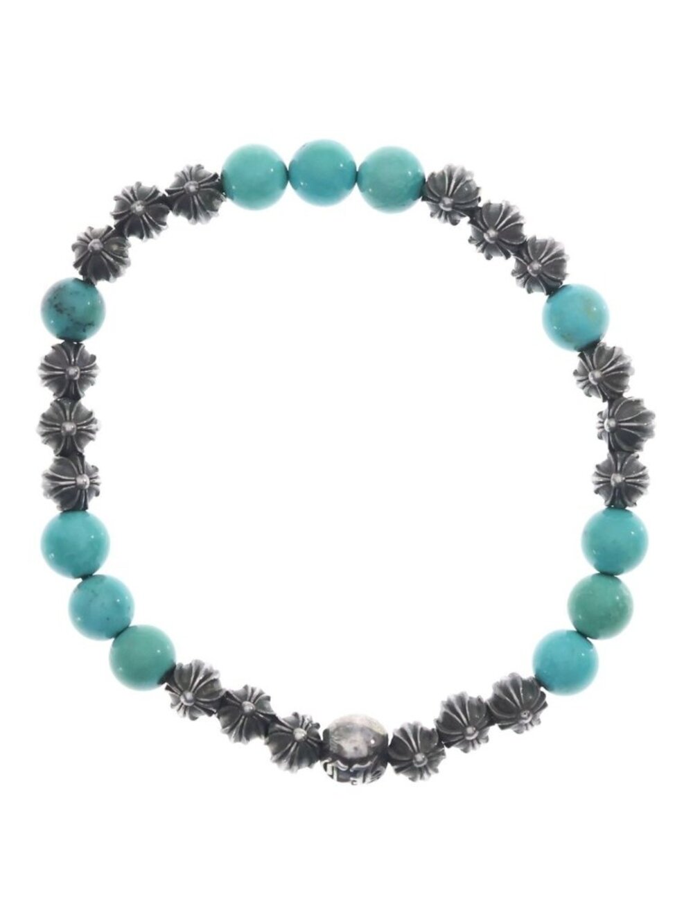 Chrome Hearts 6 Bead Turquoise CH Plus Bracelet Silver Blue